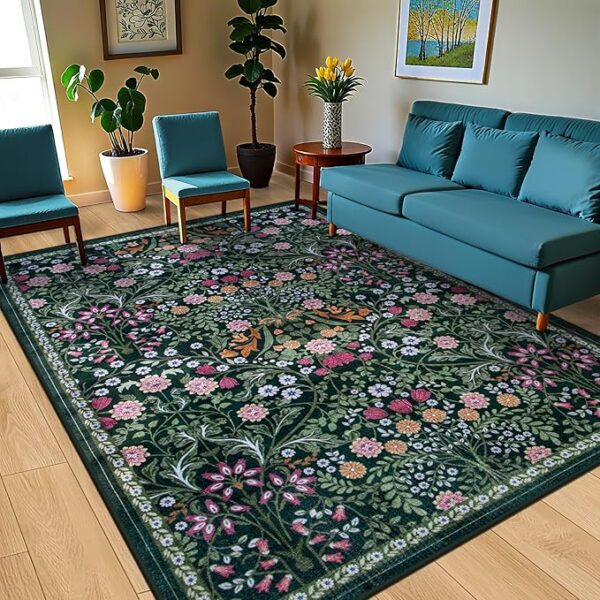 8x10 Area Rugs for Living Room: Floral Washable - Image 2