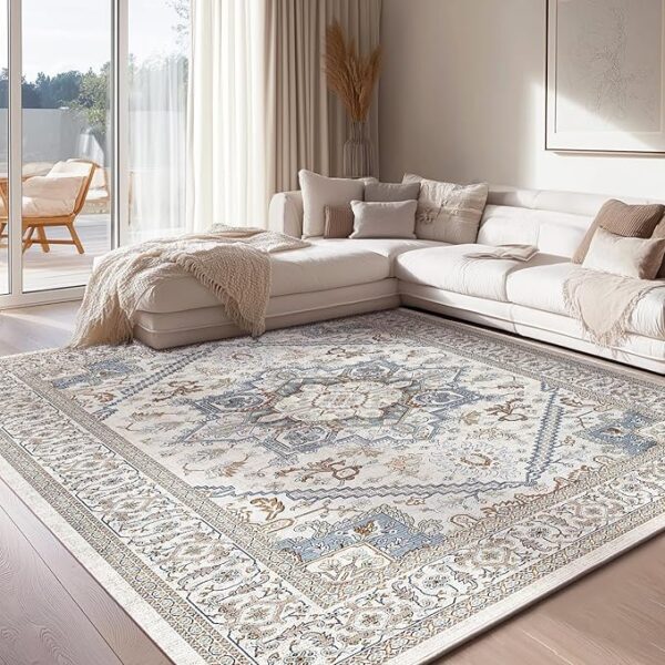 Soft Neutral Area Rugs 5x7, 5x7 Washable Rug